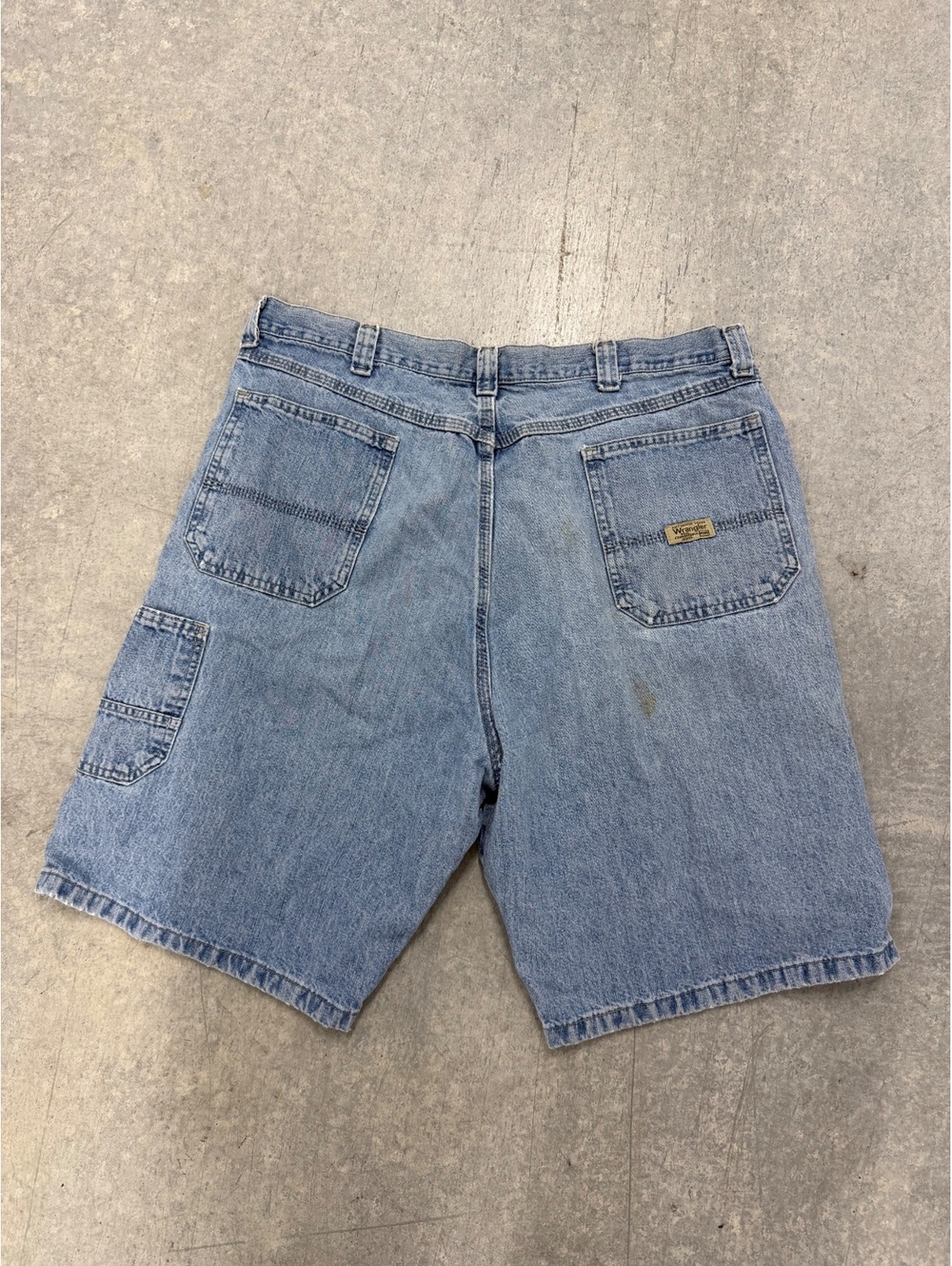 Vintage Wrangler Carpenter Denim Shorts Mens Sz 38 Light Wash Utility Jorts Y2K